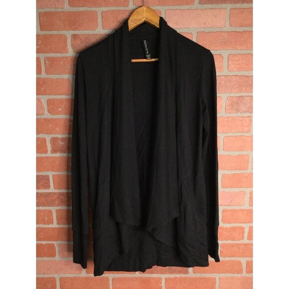 Athleta Open Front Cardigan Sweater Rib Knit Trim Side Pockets Black XXS - Picture 1 of 5